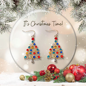 Sparkle Christmas Tree with Lights Hook Style Earrings Holiday Jewelry Gift